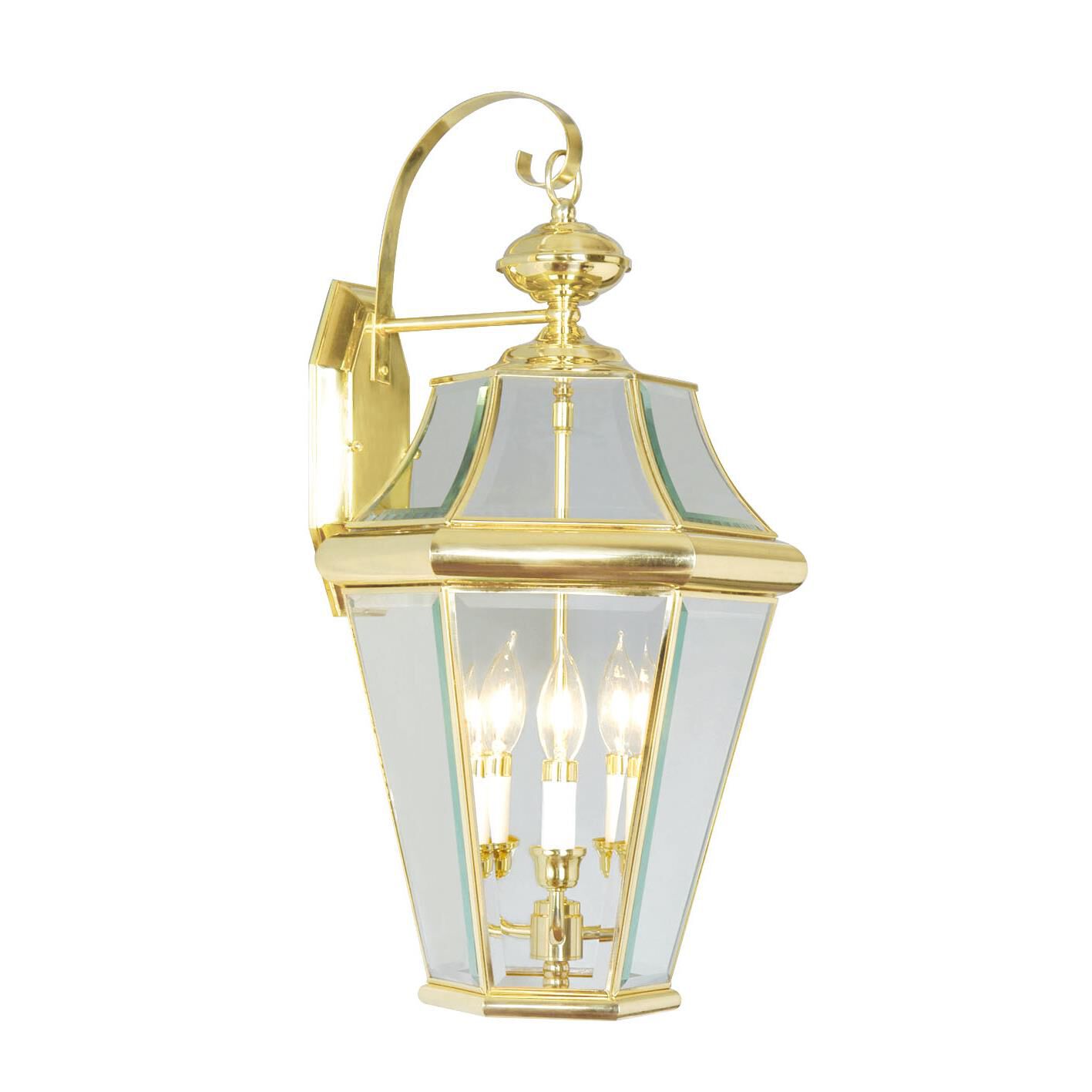 Shown in Polished Brass finish and Clear Beveled glass